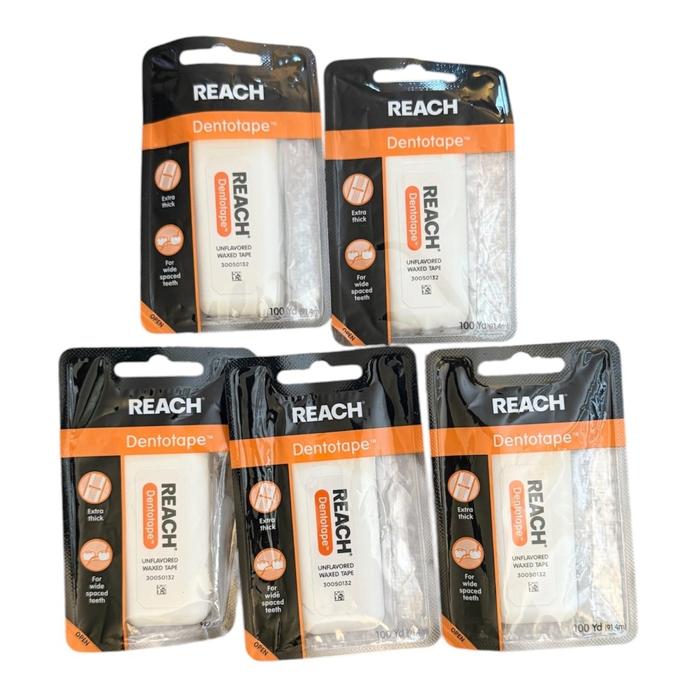 Reach Dentotape LOT of 5 Unflavored Extra Thick Waxed Tape 100 yards Floss